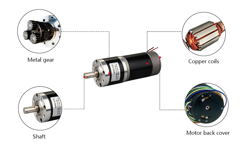 Brushed DC Motor with Gearbox, 3000rpm, 12V/24V, 57mm