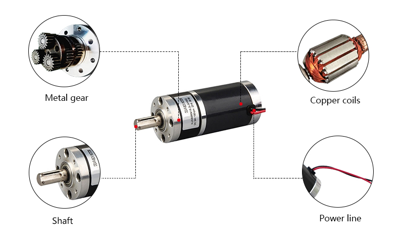 Brushed DC Motor with Gearbox, 3200rpm, 12V/24V, 50mm
