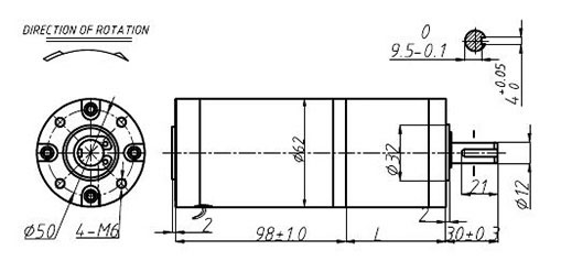 Brushed DC Motor with Gearbox, 3200rpm, 12V/24V, 62mm