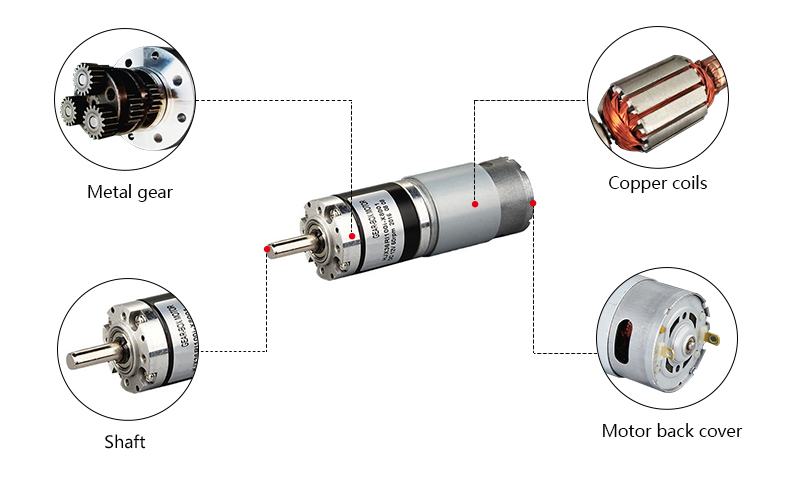 Brushed DC Motor with Gearbox, 4000rpm, 12V/24V, 36mm