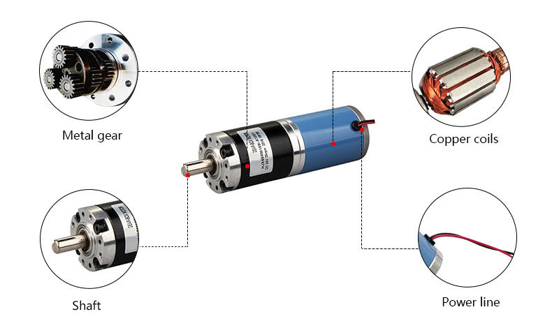Brushed DC Motor With Gearbox, 4000rpm, 12V/24V, 45mm