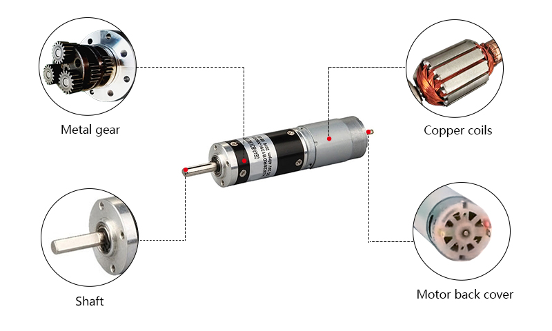 Brushed DC Motor with Gearbox, 7000rpm, 12V/24V, 28mm