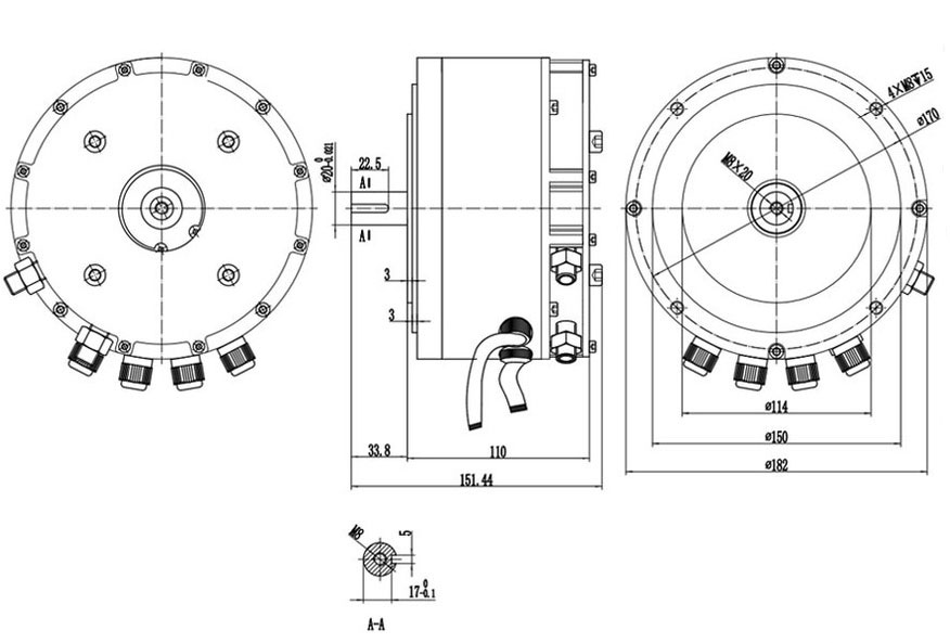 3 kW Water Cooling BLDC Motor For Electric Vehicle