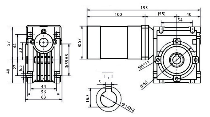 150 W DC Worm Gear Motor, 12V/24V/48V