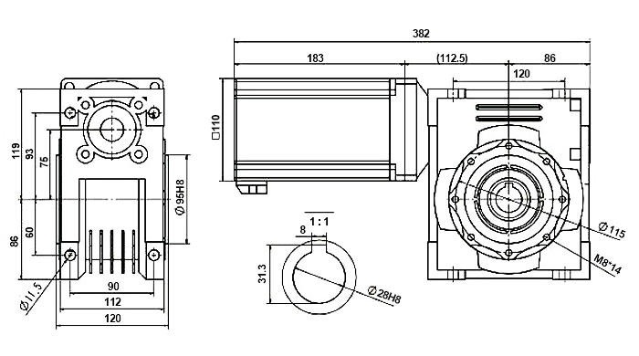 2000 W DC Worm Gear Motor, 48V