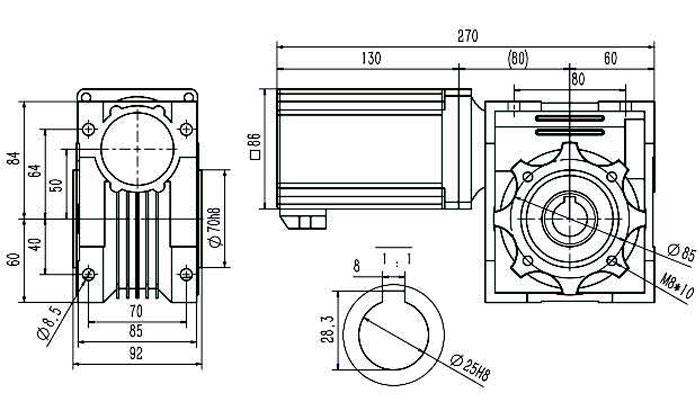 750 W DC Worm Gear Motor, 24V/48V