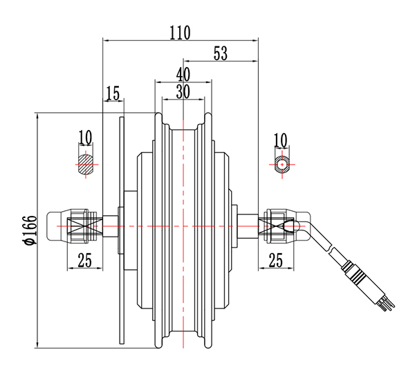 10 Inch Hub Motor, 350W, 36V/ 48V, 30 N.m, Gearless