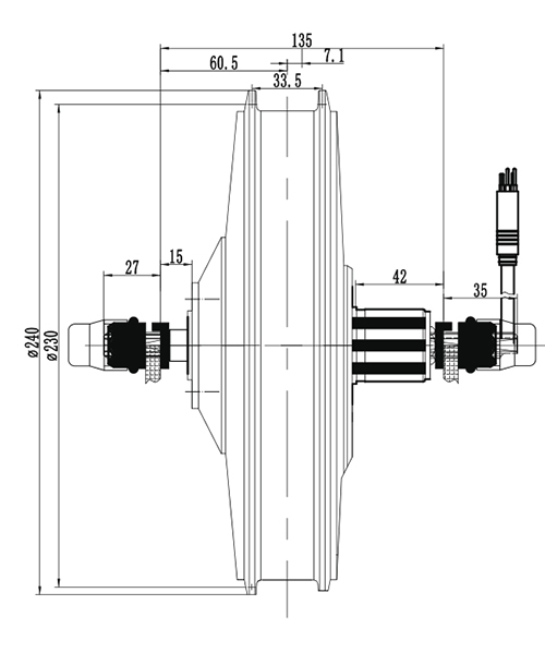 1000W Gearless Hub Motor, 36V/ 48V/ 60V/ 72V, 95 N.m