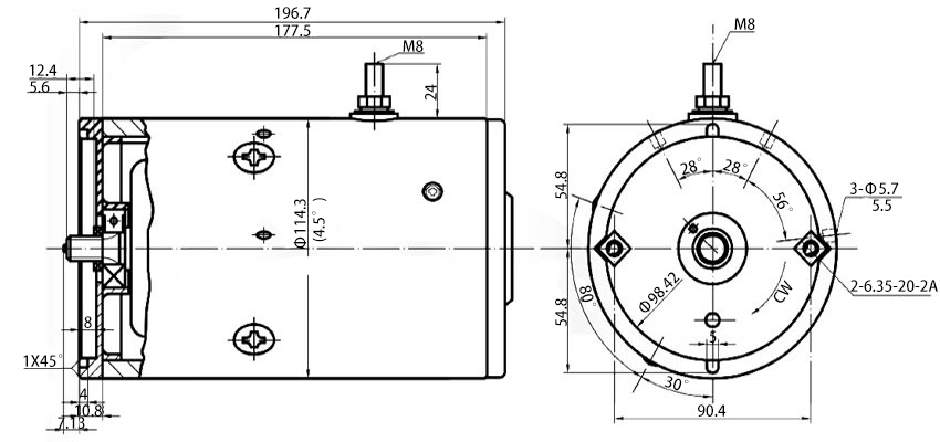 2.5 kW  12V Hydraulic Pump Motor,  2200rpm