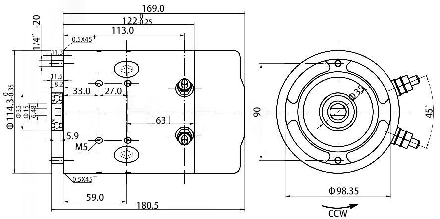 2 hp (1.6 kW) 12V Hydraulic Pump Motor, 2600rpm