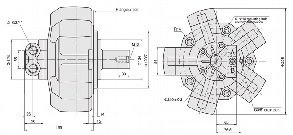 20 hp 175-400cc Radial Piston Hydraulic Motor, 20MPa
