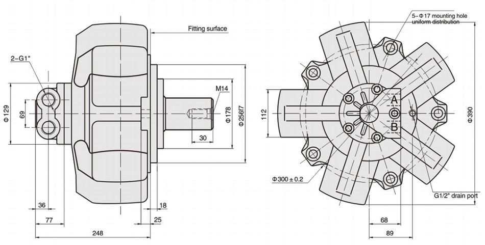 50 hp 600-1000cc Radial Piston Hydraulic Motor, 20MPa