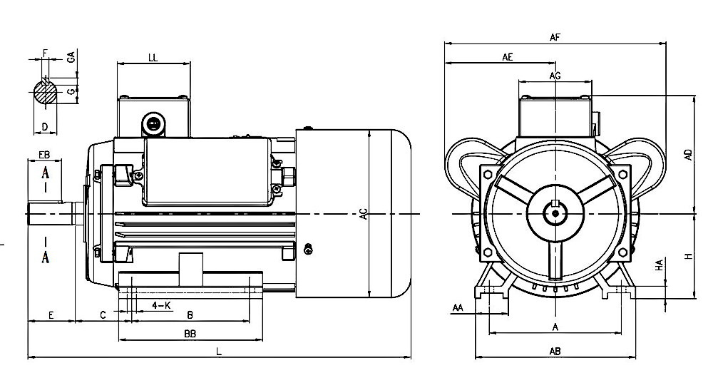 2 hp (1.5kW) Single Phase Induction Motor, 1500rpm/3000rpm