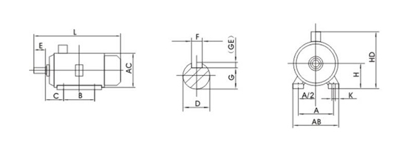 1.5 hp (1.1kW) 3 phase 6 pole AC Induction Motor