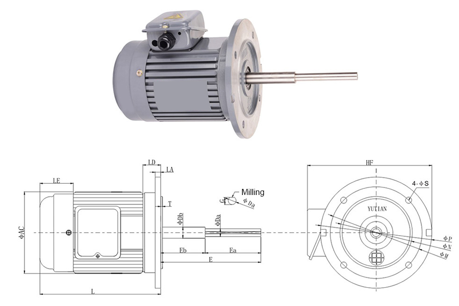 1 hp/2 hp 180mm Long Shaft Induction Motor, 2800 rpm