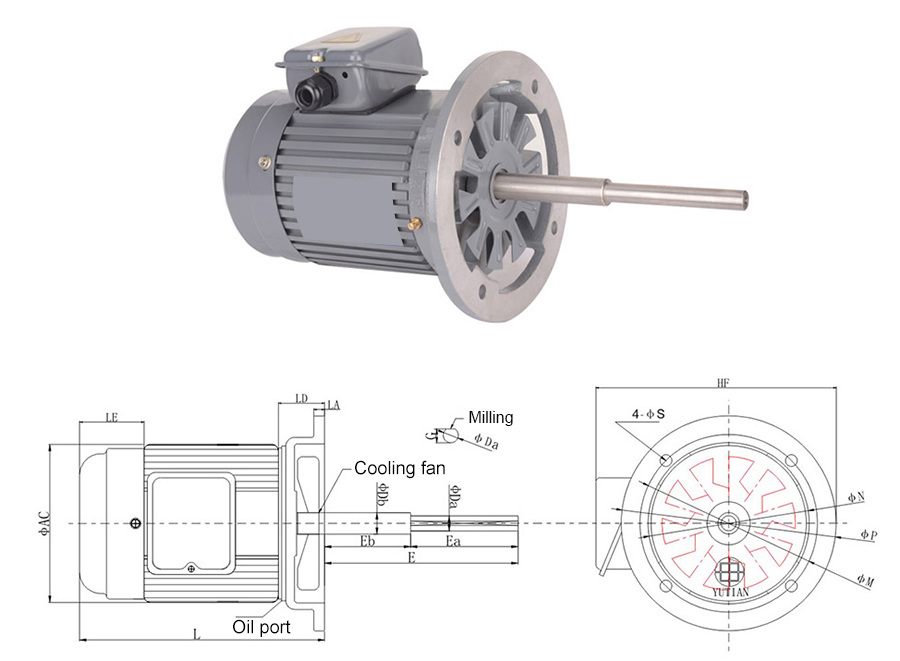 1 hp/2 hp 180mm Long Shaft Induction Motor, 2800 rpm