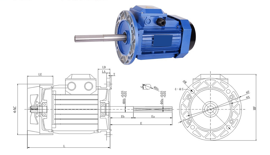 180/250W 160mm Long Shaft Induction Motor, 2700 rpm