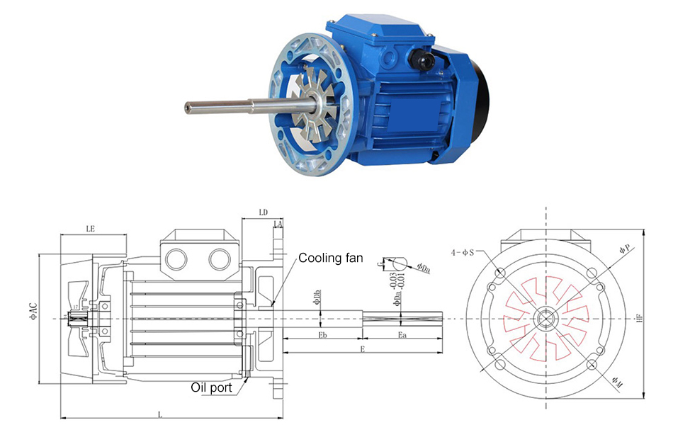 180/250W 160mm Long Shaft Induction Motor, 2700 rpm