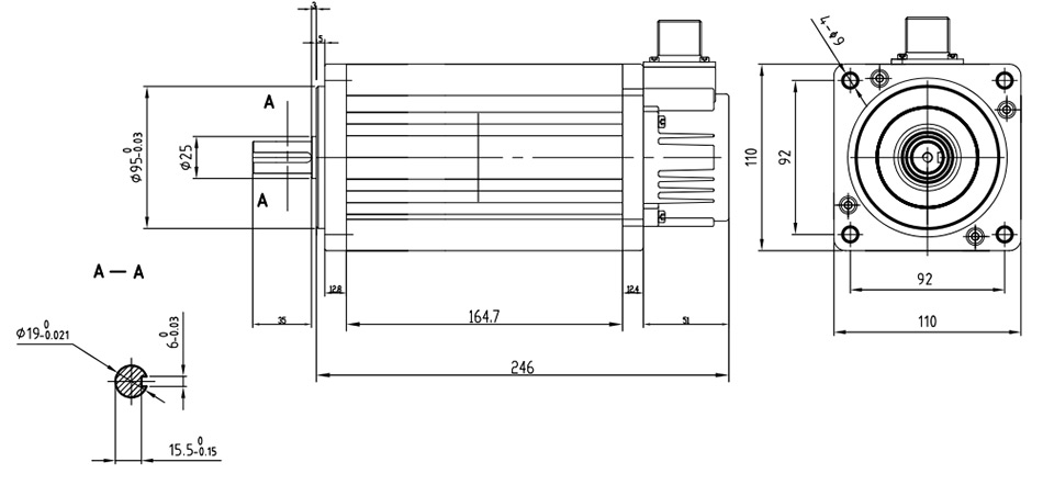 1200W 48V DC Servo Motor, 4.5 Nm, 2500 rpm