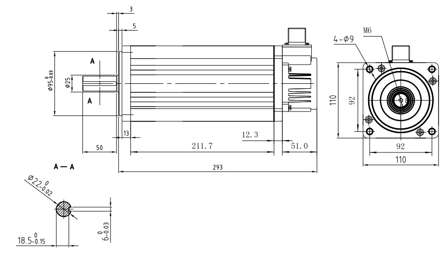 2000W 48V DC Servo Motor, 7.5 Nm, 2500 rpm
