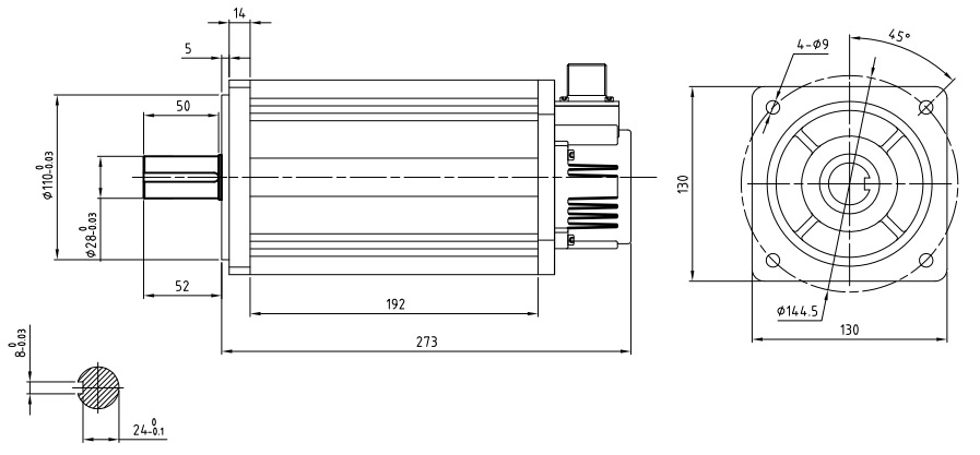 3000W 48V DC Servo Motor, 19 Nm, 1500 rpm
