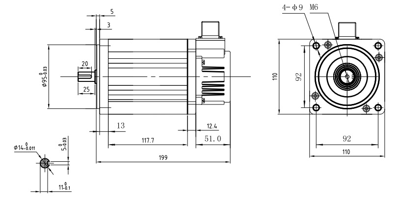 500W 48V DC Servo Motor,  3 Nm, 1500 rpm