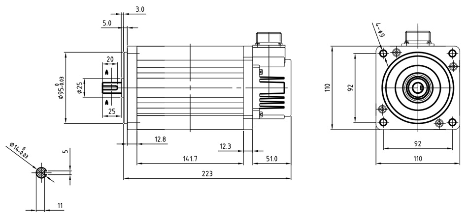 800W 48V DC Servo Motor, 5 Nm, 1500 rpm