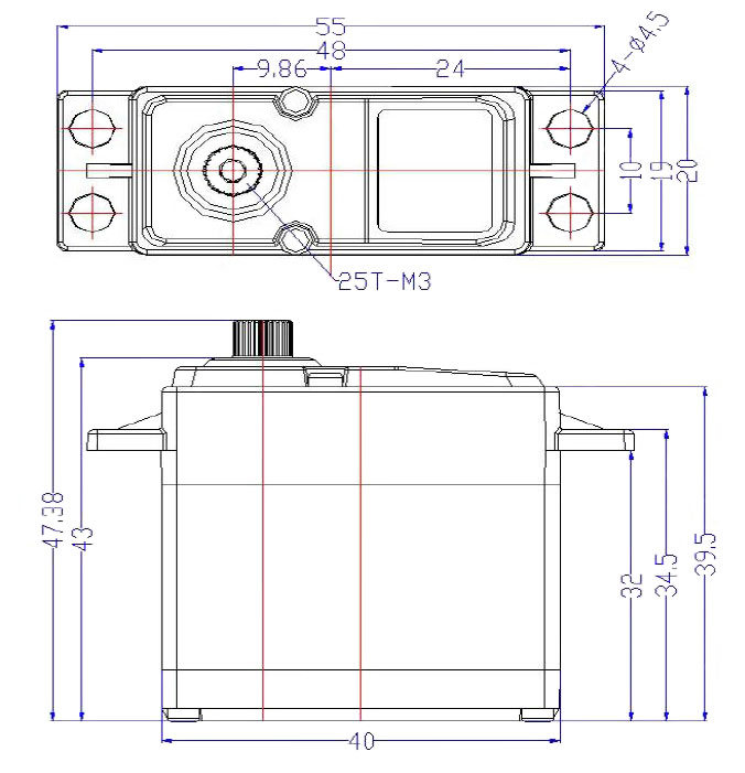 20 kg·cm (2 Nm) RC Servo Motor, 6V/ 7.4V
