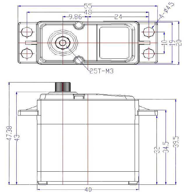 25 kg·cm (2.5 Nm) RC Servo Motor, 6V/ 7.4V