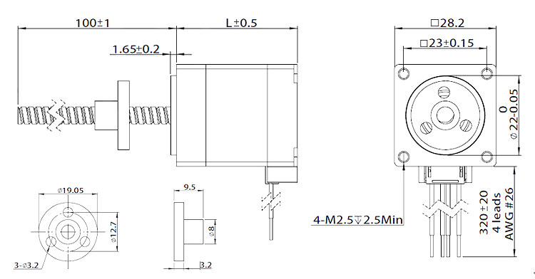 Nema 11 Stepper Motor Linear Actuator, 2 phase, 2.66V, 0.95A