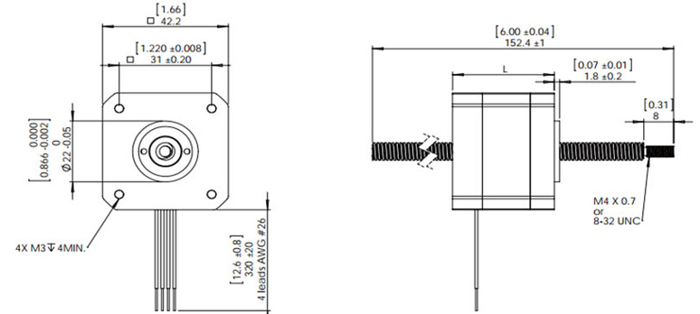 Nema 17 Stepper Motor Linear Actuator, 2 phase, 4V, 0.95A