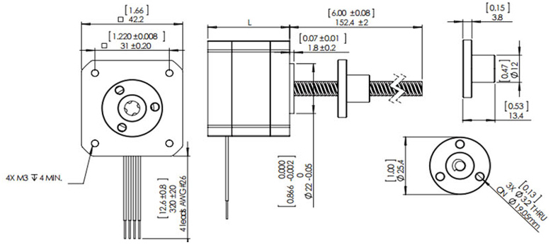 Nema 17 Stepper Motor Linear Actuator, 2 phase, 4V, 0.95A