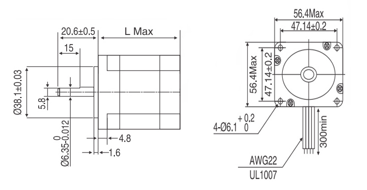 Nema 23 2-phase Stepper Motor, 1A, 1.8 degree,  6 wires