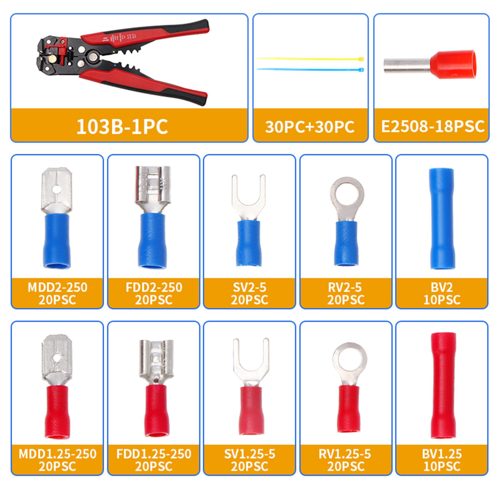 260PCS Crimp Cable Terminals Set Kit Heat Shrink Insulated Wire Electrical Connector Assorted Box with Wire Stripping Plier