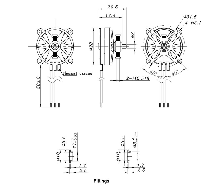 1500KV Brushless Motor for Drone, 3S