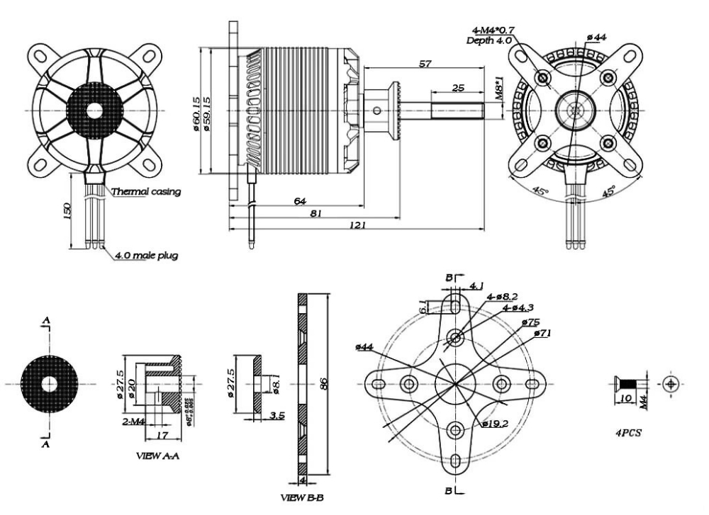 200KV Brushless Motor for Drone, 10S