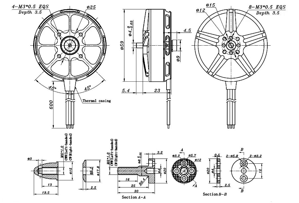 340KV Brushless Motor for Drone, 4S/6S