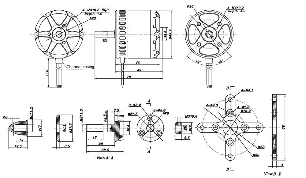 480KV Brushless Motor for Drone, 5S/6S