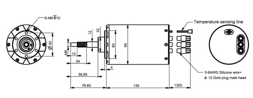 12 kW 140KV 6-18S Waterproof Brushless DC Motor, IP68