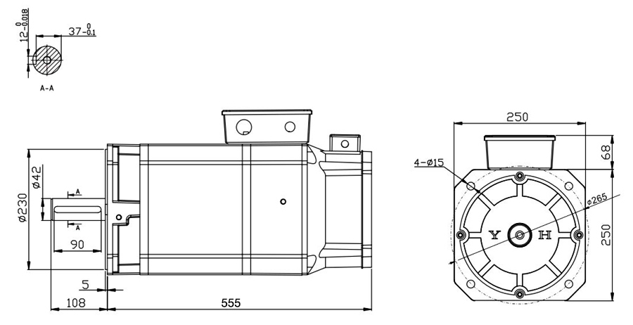 20 hp (15 kW) AC Servo Spindle Motor, 95 Nm, 1500 rpm