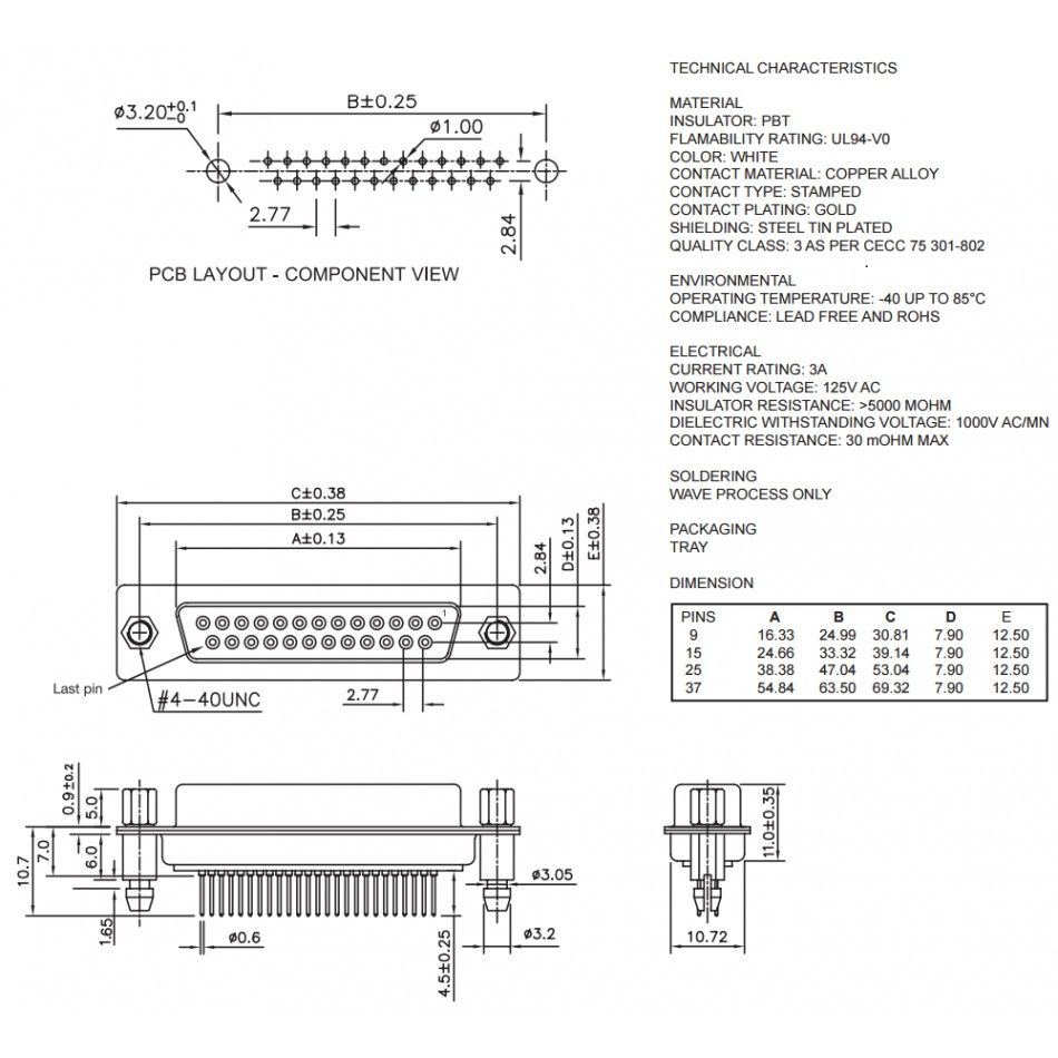 D-SUB Print 9P FEMALE boardlock
