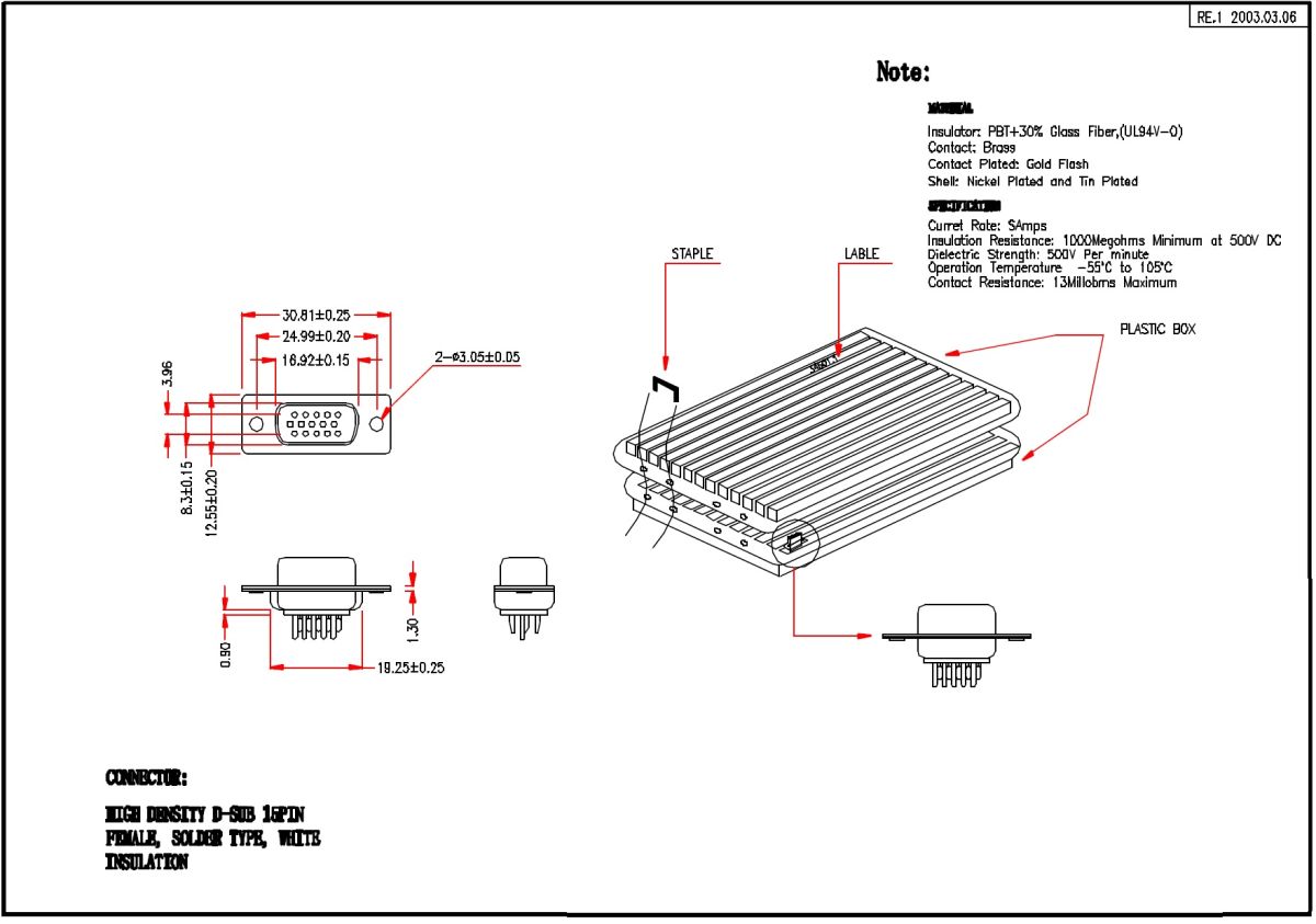 D-SUB (solder cups) HD 15Pole FEMALE
