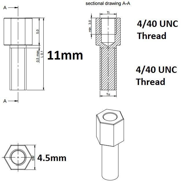 Hexagonal Lock Screws for D-Sub L=11mm (4-40UNC)