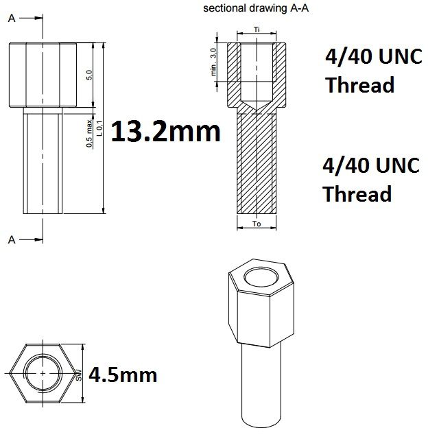 Hexagonal Lock Screws for D-Sub L=13.2mm (4-40UNC)