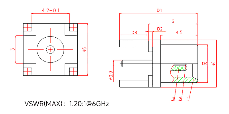 MCX 4 Pin RF Coaxial Connector, PCB Mount