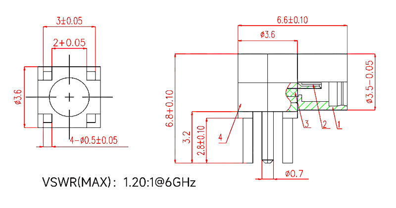 MMCX Female Right Angle RF Coaxial Connector, PCB Mount