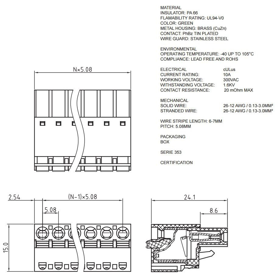 Pluggable Terminal 3 Pole (pitch 5.08mm) PIT connector
