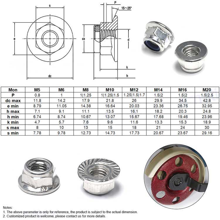 Custom DIN6926 DIN6923 SS304 Nylock M7 Hex Nuts Stainless Steel Lock Weld Flange Nut