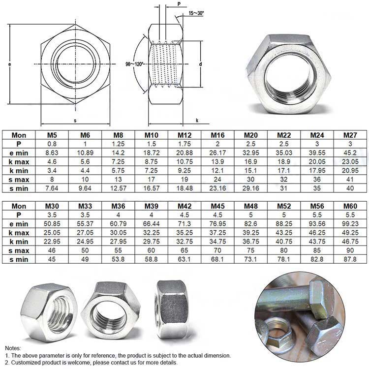 Custom DIN934 M5 M6 M8 Brass Copper Stainless Steel Hex Nut used for Screw Bolt