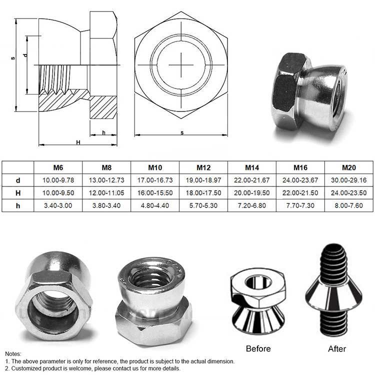 Stainless Steel Metal Lock Short Thick Slotted Long Coupling Flange Hexagon DIN 934 Hex Socket Nut